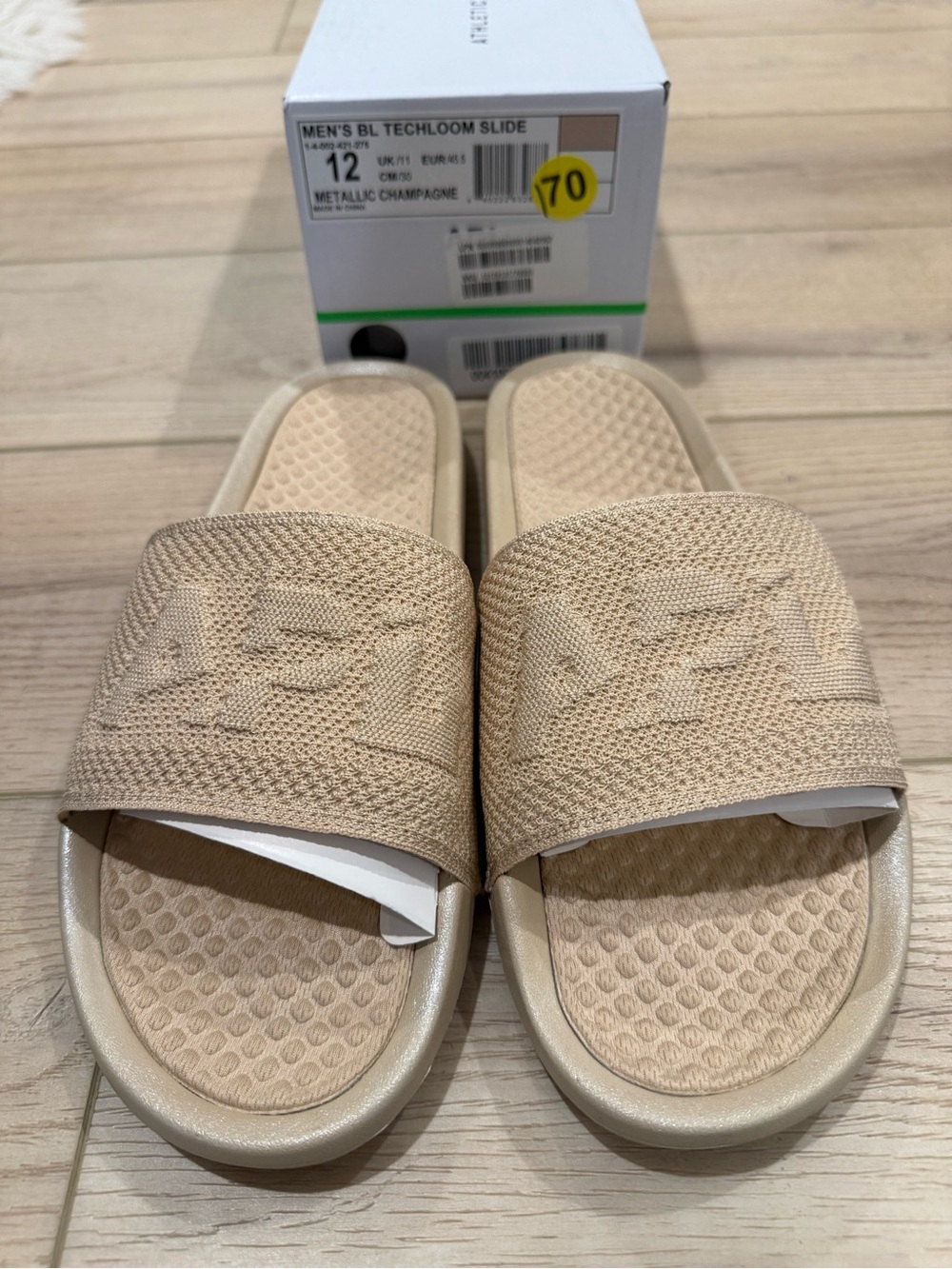 NIB APL Metallic Champagne Men's Techloom Slide Sandals Size 12 - Picture 3 of 6